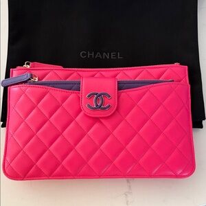 Chanel Fuchsia and Purple Quilted Clutch 24c collection